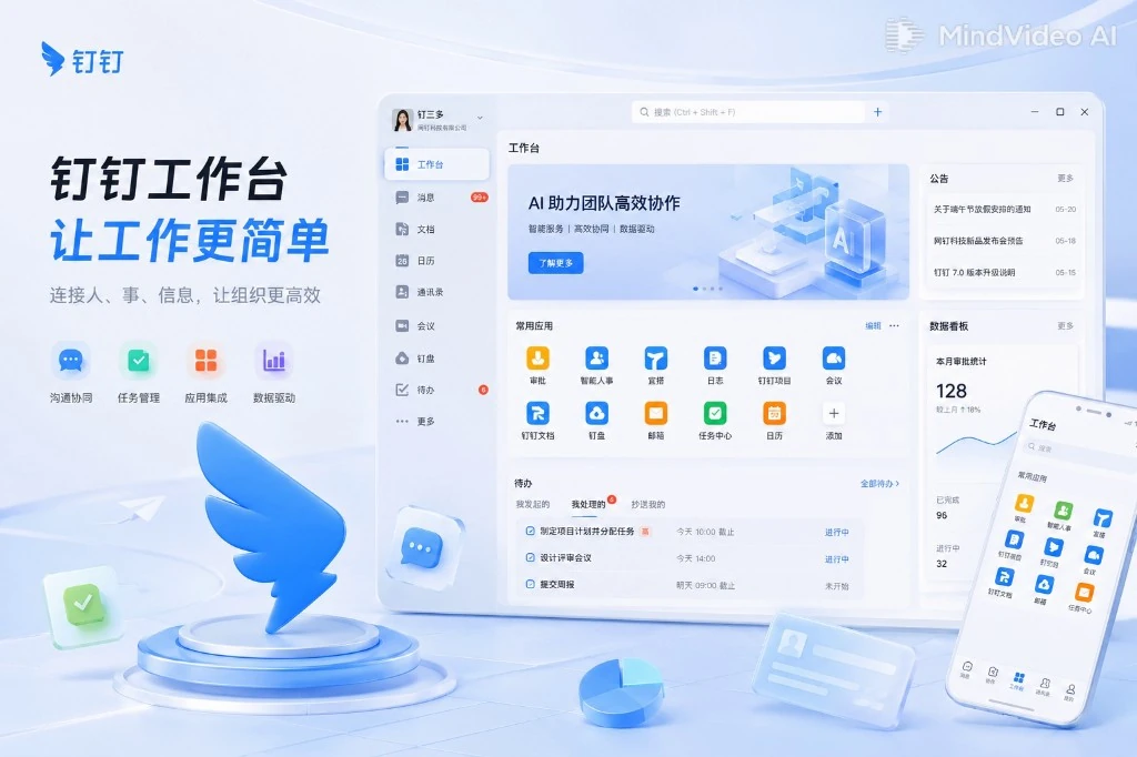 钉钉网页版在浏览器中的协同办公界面示意图